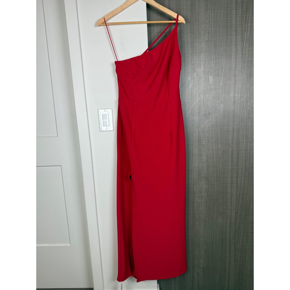 NEW Abercrombie & Fitch Red Asymmetrical One Shoulder Maxi Dress Size Large Tall - Picture 3 of 12